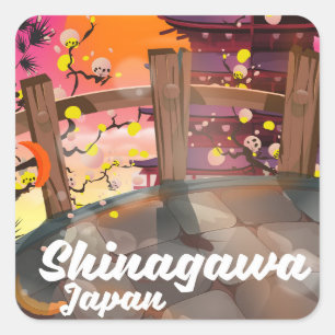 Pegatina Cuadrada Póster de viaje japonés Shinagawa