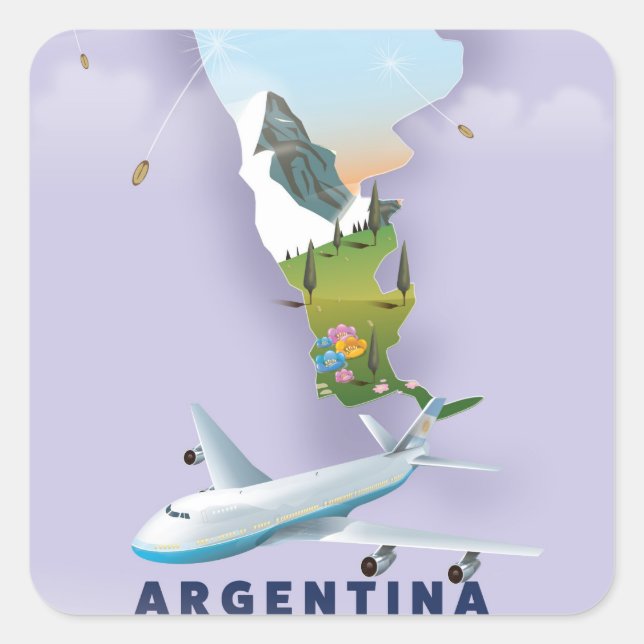 Pegatina Cuadrada Póster de viaje mapa de Argentina (Anverso)