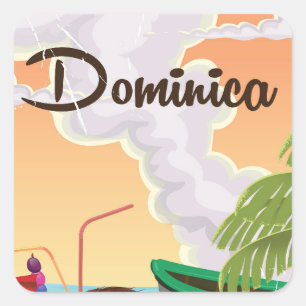 Pegatina Cuadrada Póster de viaje retro de Dominica.