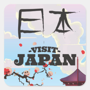 Pegatina Cuadrada Póster de viaje retro de Japón.