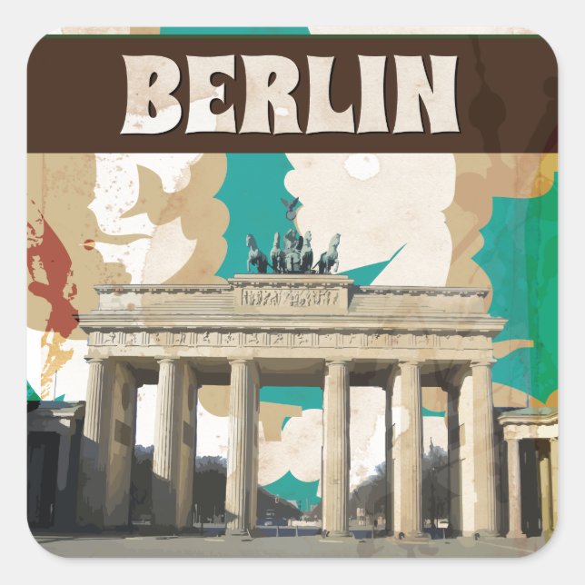 Pegatina Cuadrada Póster de viaje vintage de Berlín (Anverso)