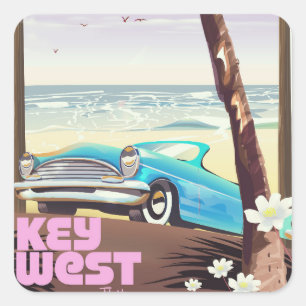 Pegatina Cuadrada poster de viaje vintage de key west florida