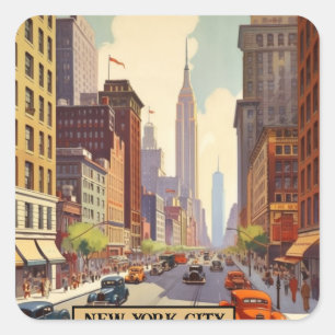Pegatina Cuadrada Póster de viaje vintage de la ciudad de Nueva York