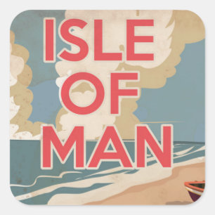 Pegatina Cuadrada Póster de viaje vintage de la Isla de Man