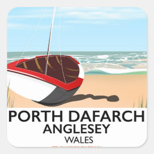Pegatina Cuadrada Póster de viaje vintage de Porth Dafarch, Anglesey