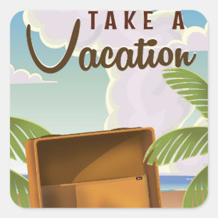 Pegatina Cuadrada Póster de viaje vintage de Toma unas Vacaciones