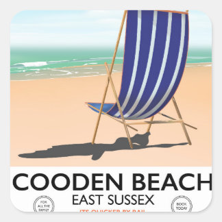 Pegatina Cuadrada Poster de viajes de cosmética de Cooden Beach East