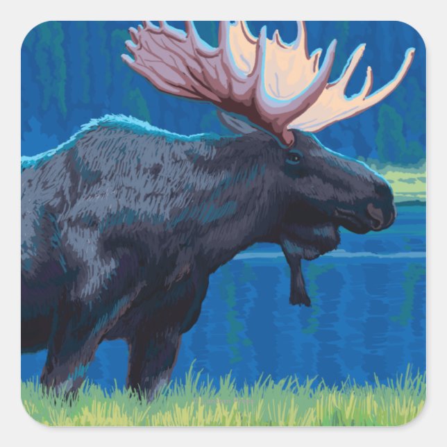 Pegatina Cuadrada Poster de Viajes de MontanaMoose Vintage (Anverso)