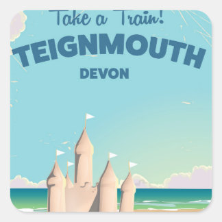 Pegatina Cuadrada Poster de viajes de Teignmouth Beach Devon Vintage
