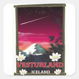 Pegatina Cuadrada póster de viajes de vesturland Islandia