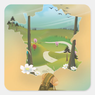 Pegatina Cuadrada Poster de viajes de vintage de Francia