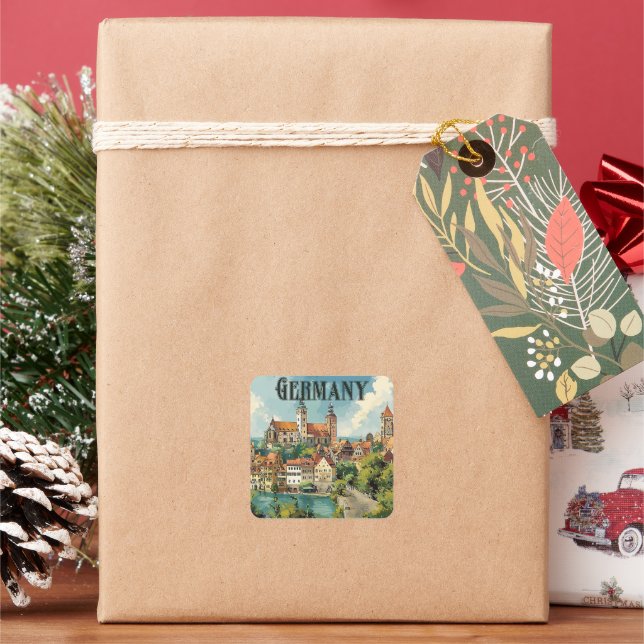 Pegatina Cuadrada Poster de viajes vintage de Alemania (Vacaciones)