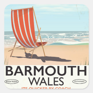 Pegatina Cuadrada Poster de viajes vintage de Barmouth North Wales