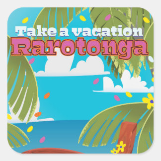Pegatina Cuadrada Poster de viajes vintage de Rarotonga