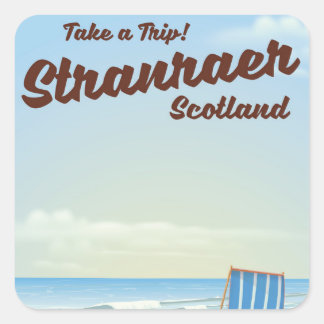 Pegatina Cuadrada Poster de viajes vintage de Stranraer Scotland