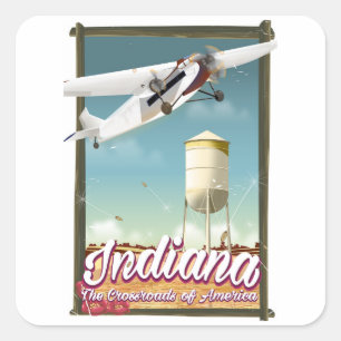 Pegatina Cuadrada Poster de vuelo vintage del estado de Indiana