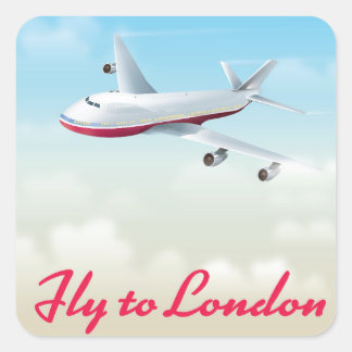 Pegatina Cuadrada Poster Del Avión De Vuelo A Londres