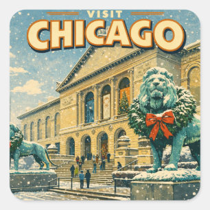 Pegatina Cuadrada Póster del Instituto de Arte de Chicago en inviern