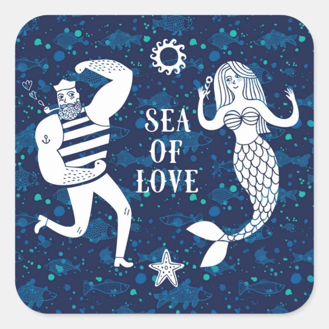 Pegatina Cuadrada Poster Del Mar De Amor (Anverso)