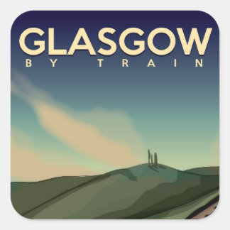 Pegatina Cuadrada Poster del tren de cosecha de Glasgow