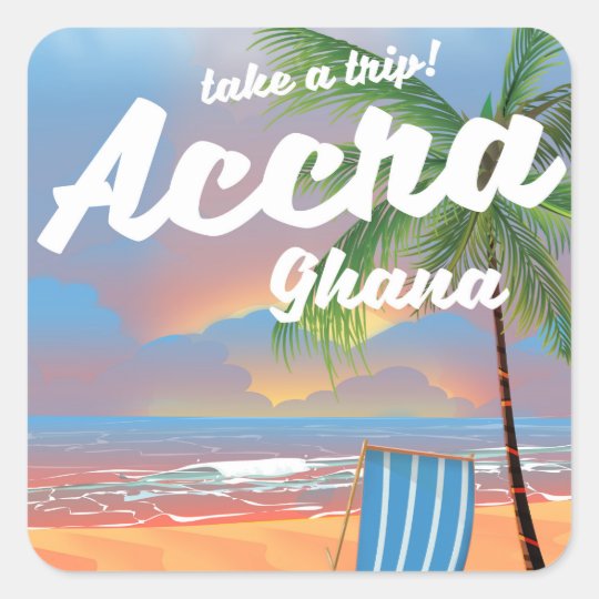 Pegatina Cuadrada Poster del viaje de la playa de Accra Ghana