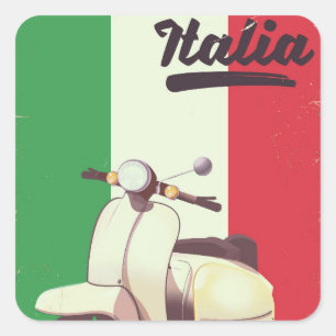 Pegatina Cuadrada Poster del viaje del vintage de la vespa de Italia