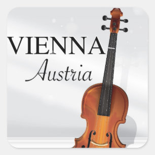 Pegatina Cuadrada Poster del viaje del violín de Viena Austria
