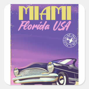 Pegatina Cuadrada Poster del vintage de Miami la Florida los