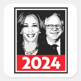 Pegatina Cuadrada Poster Harris Walz 2024