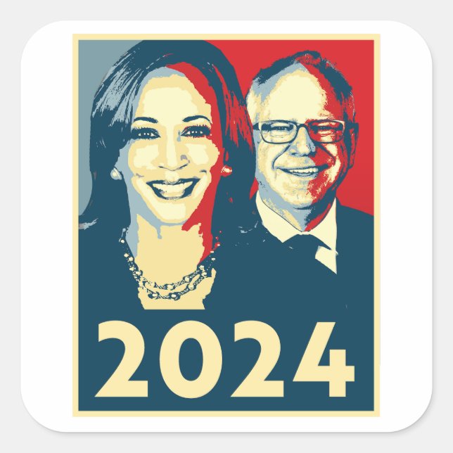 Pegatina Cuadrada Poster Harris Walz 2024 (Anverso)