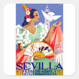 Pegatina Cuadrada Poster justo 1952 de Sevilla España abril