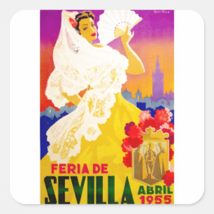 Pegatina Cuadrada Poster justo 1955 de España Sevilla abril