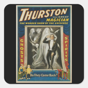 Pegatina Cuadrada Póster Mágico Antiguo, Thurston, El Gran Mago