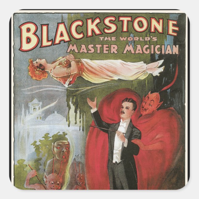 Pegatina Cuadrada Poster Mágico Vintage, Gran Magicie Blackstone (Anverso)