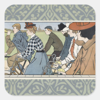 Pegatina Cuadrada Póster vintage de ciclismo Art Nouveau de biciclet