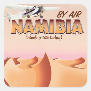 Pegatina Cuadrada Póster vintage de vuelo de Namibia.