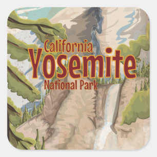 Pegatina Cuadrada Póster Vintage de Yosemite