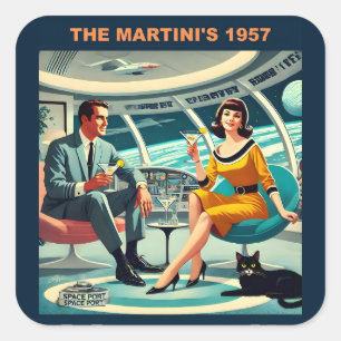 Pegatina Cuadrada Pósters de viaje espacial de Martini de 1957