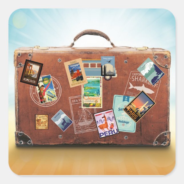 Pegatina Cuadrada Posters de viajes de época (Anverso)