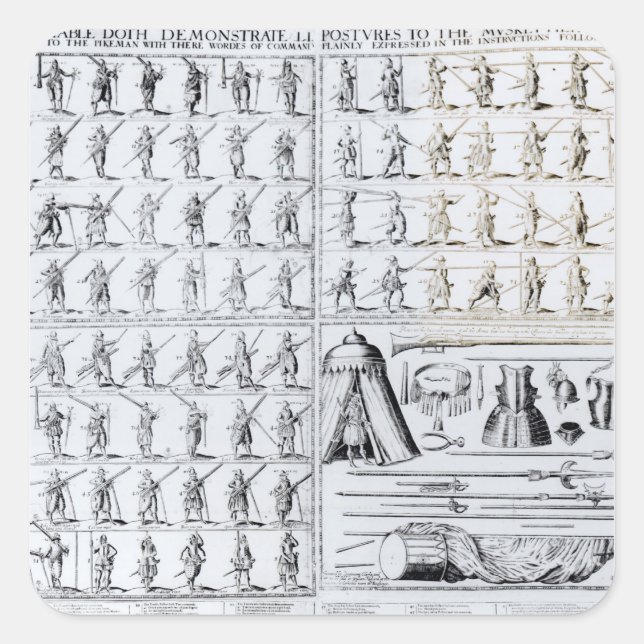 Pegatina Cuadrada Posturas para mosqueteros y pikemen (Anverso)