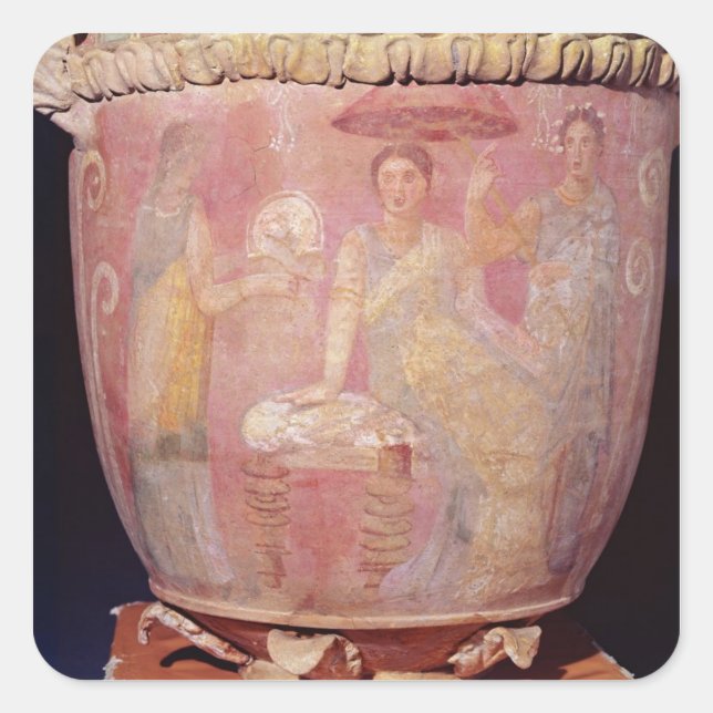 Pegatina Cuadrada Pot con una escena de mujeres bañándose (Anverso)