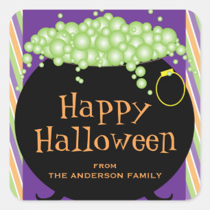 Pegatina Cuadrada Pota negra de la sopa verde personalizada Hallowee