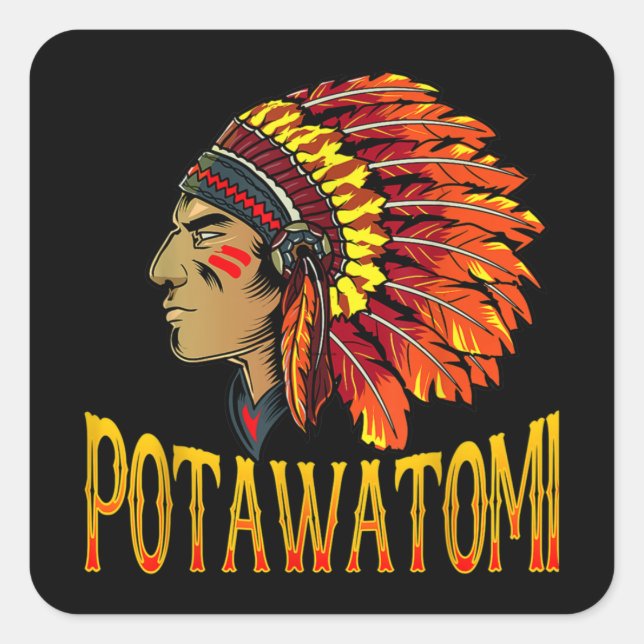 Pegatina Cuadrada Potawatomi Tribe Nativa Estadounidense Potawatomi  (Anverso)