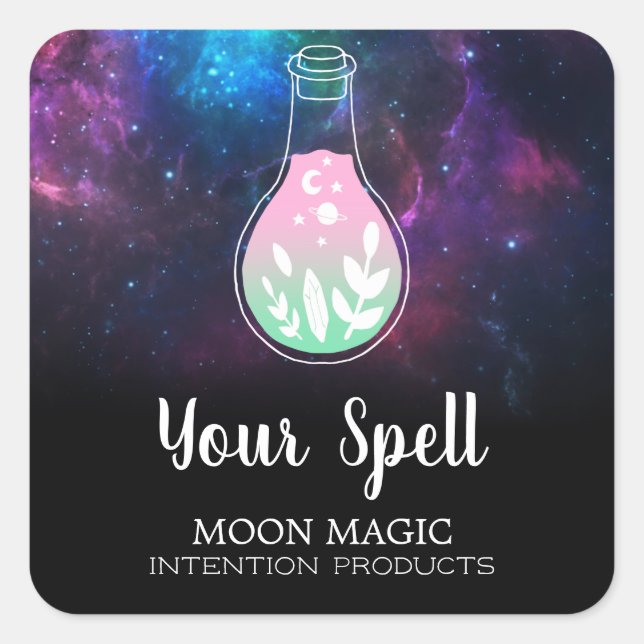 Pegatina Cuadrada Potion Galaxy Black Witchcraft Labs (Anverso)