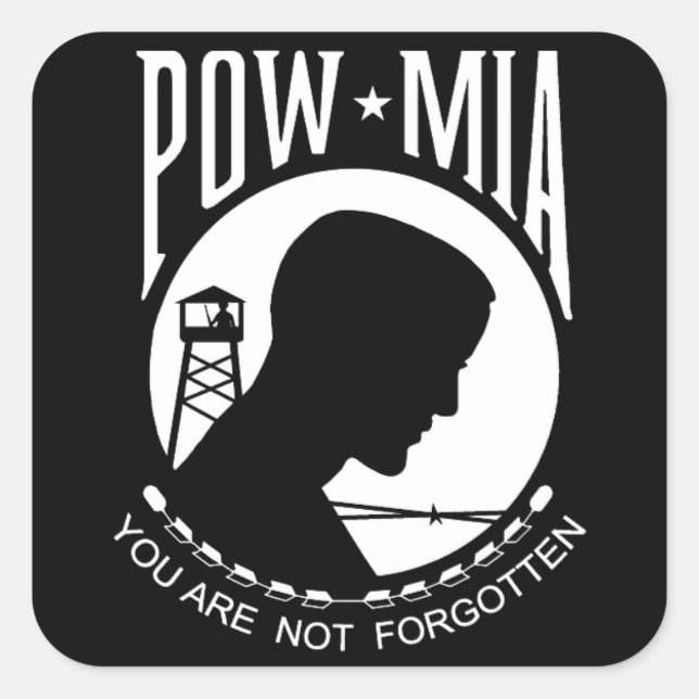 Pegatina Cuadrada Pow MIA: ¡No Te Olvidan! (Anverso)