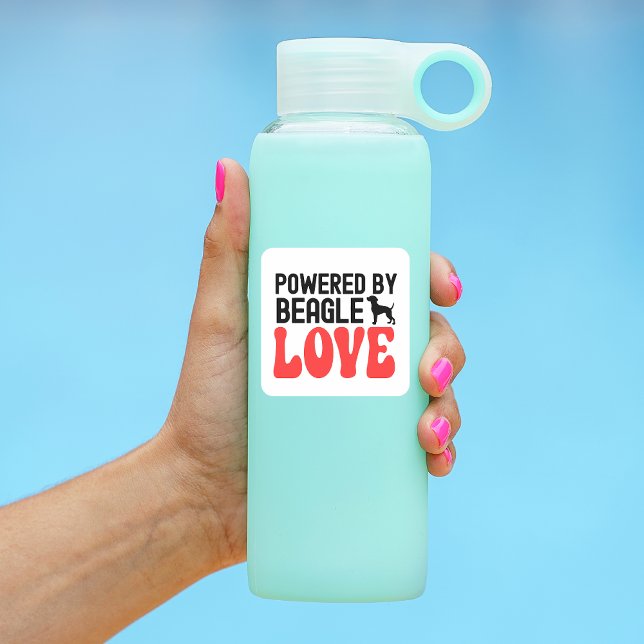 Pegatina Cuadrada Powered By Beagle Love (Powered by beagle love bottle sticker)
