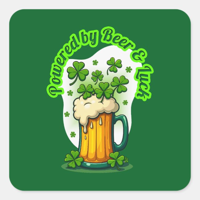 Pegatina Cuadrada Powered by Beer St Patrick’s Day - Autocolante (Anverso)