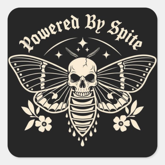 Pegatina Cuadrada "Powered By Spite" Sticker (Anverso)
