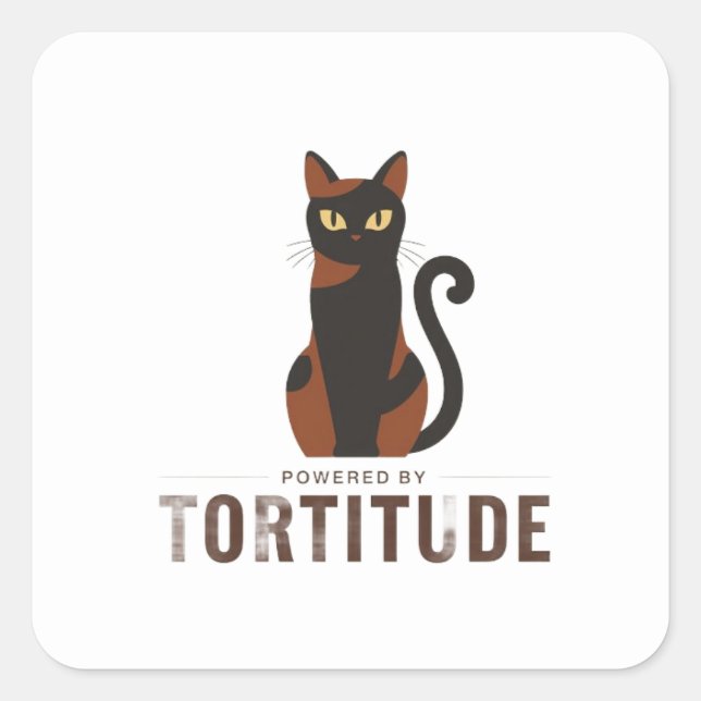 Pegatina Cuadrada Powered by Tortitude Funny Cat Sticker (Anverso)