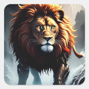 Pegatina Cuadrada Powerful Lion Walking Over Water